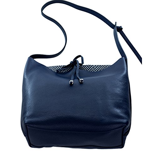 Gianni Chiarini Italian Made Navy Blue Pebbled Leather Slouchy Open Top Shoulder Bag