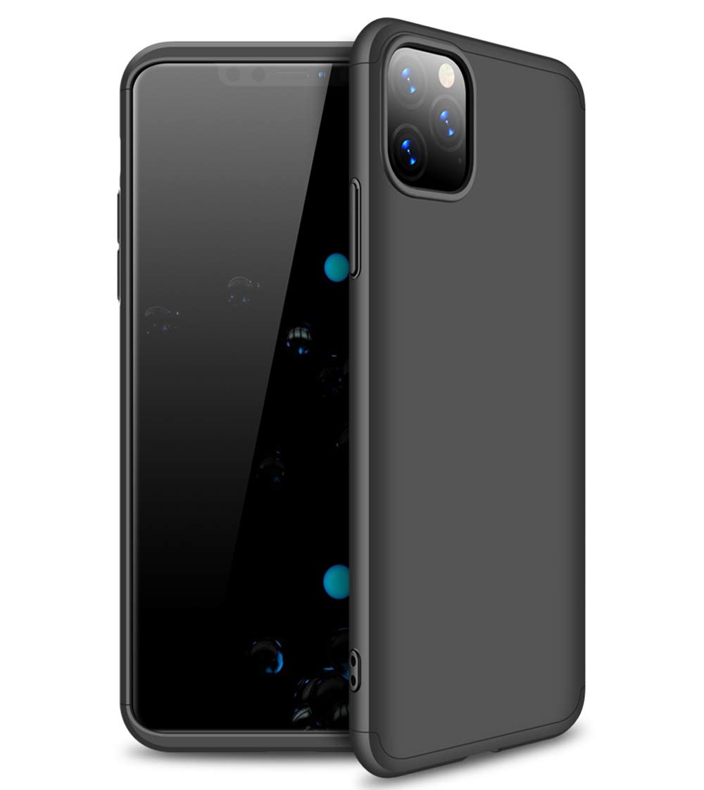 ZSCHAO for iPhone 11 Pro Max 360 Case Slim Fit Thin Shockproof +Tempered Glass Screen Protector Cover Compatible with iPhone 11 Pro Max Hard Case Full Body Tough Hybrid Matte bumper skin shell Black