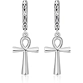 KINGWHYTE Ankh Earrings 925 Sterling Silver Celtic Dangle Drop Earring Egyptian Ankh Earrings for Men Women