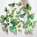 JYPHM 24PCS Butterfly Wall Decal Removable Refrigerator Magnets Mural Stickers 3D Wall Stickers for Kids Home Room Nursery Decoration Wall Art Green