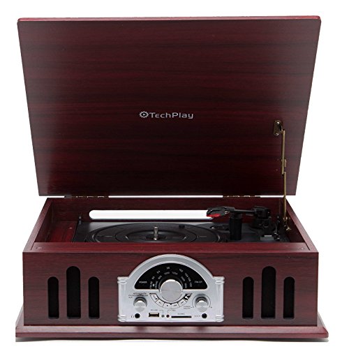 TechPlay TCP2916 WD, 3 speed turntable, AUX in, USB/SD MP3 Encoding and playback , Retro style classic analog radio, RCA line out, Auto stop, Cherry Wood Color