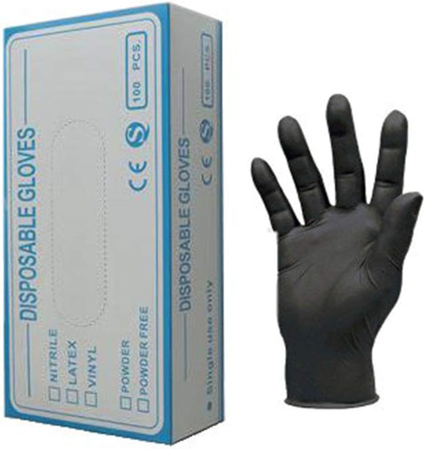 Nitrile Gloves Disposable Latex Free - Rubber Gloves, Powder Free, Medium, Black (Pack of 100)