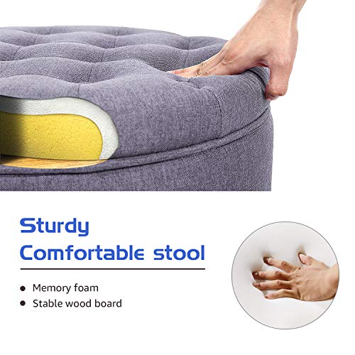YAMASORO Fabric Cushion Button Lift Top Storage Footstool, Height 18 Inches Strudy Round Ottomans & Storage Ottomans, Gray