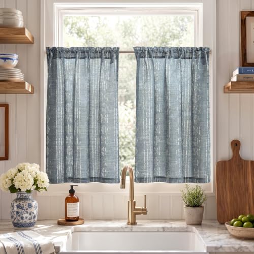JINCHAN Linen Striped Tier Curtains