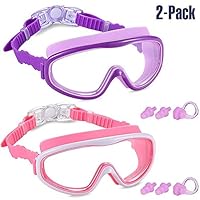 Lvhenongye Goggles UV Protection 2 Pack Kids Swim Goggles Anti-Fog, Waterproof Wide Swimming Glasses for Children and Early Teens