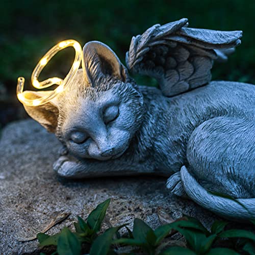 Exhart Cat Statue, Solar Pet Memorial Sleeping Cat Garden Sculpture