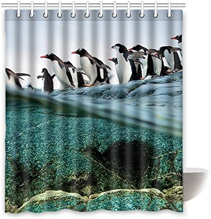 Shower Curtain- 100% Fabric Polyester Shower Curtain- Shower curtains Bathroom Waterproof with 12 Hooks, Penguin 72" x 72" Inches