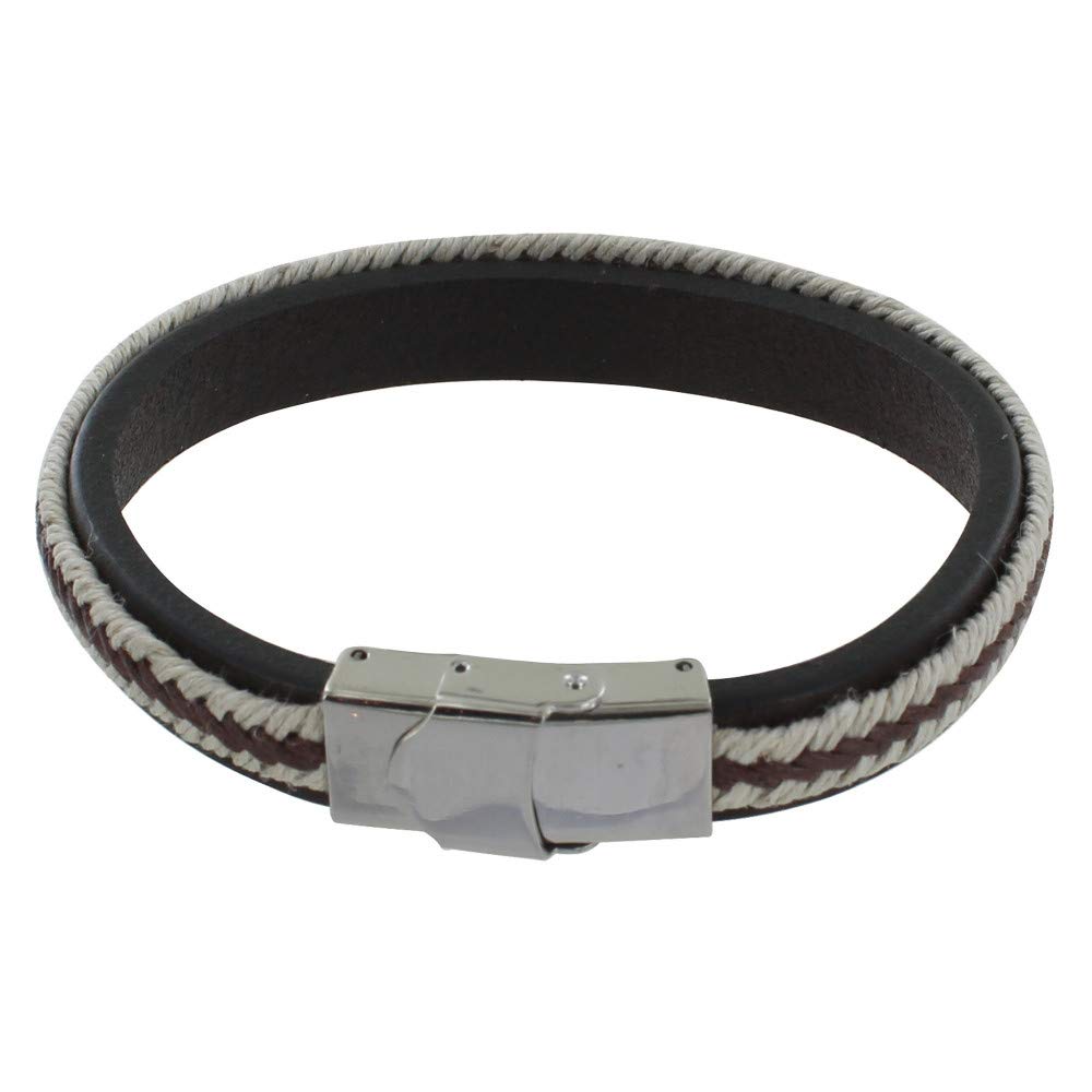 LES POULETTES BIJOUX - Men Bracelet Dark Brown Leather Braid Flax Brown and Beige