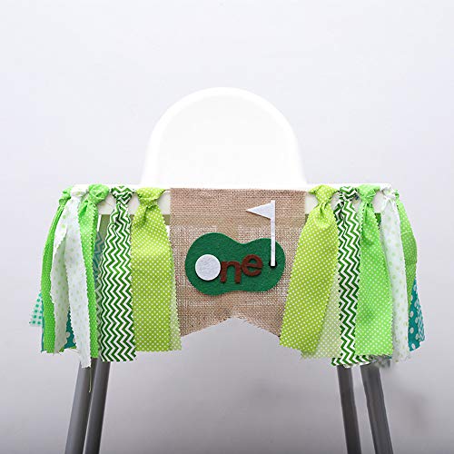 Florashop Boys 1st Birthday Fabric Green Golf Bunting Tassels Birthday Party Flags Banner Decorative Fringe Banner Flags Wall Decorations Kids High Chair Decorations - Thumbnail 2