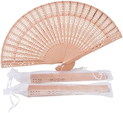 Sepwedd Set of 10pcs Sandalwood Fan Favors with Gift Bags and Tassels Wooden Folding Fan(10Pcs