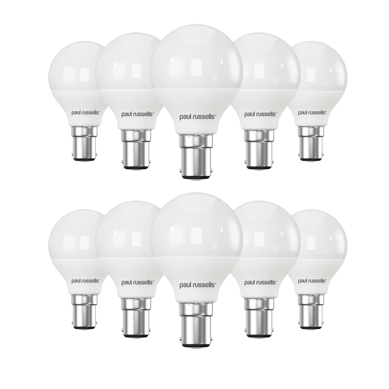 Paul Russells LED Light Small Bayonet Cap B15, 60w Equivalent, 6.5W 806 Lumens LED Bulbs, 2700K Bright Warm White, Mini Globe Frosted G45 SBC Golf Ball Energy Saving (Not Dimmable) Lightbulbs, 10 Pack