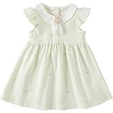 DAVE&BELLA Toddler Girls Summer Dress Ruffle Sleeve Cotton Sundress with Rabbit Easter Dress Party School Casual Playwear