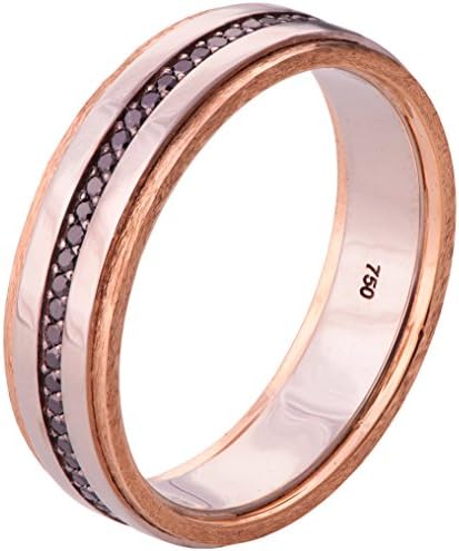 Solid 18K Rose Gold Steampunk Wedding Band For Men with Black Diamonds Men's Ring Two Tone Combined Metals Rough White