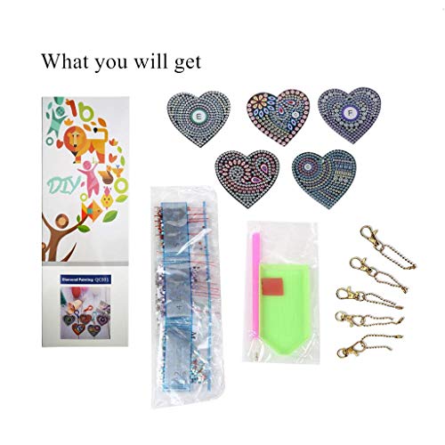 DIY Key Chains Diamond Painting by Numbers Kits, Full Drill Rhinestone Mosaic Making Christmas Decorative for Art Craft Key Ring Phone Charm Bag Decor (5 Pack) (Love Heart) - Thumbnail 5