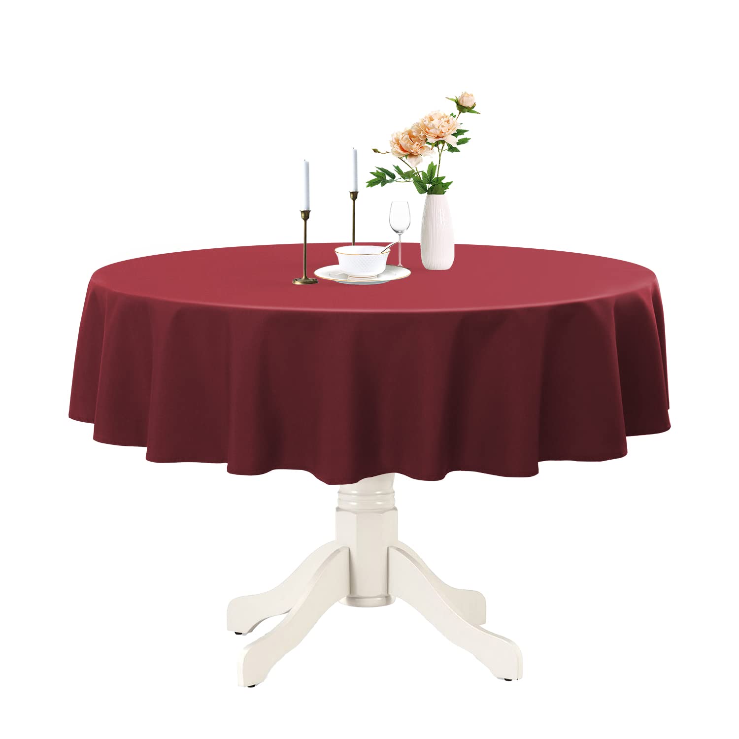 Romanstile Round Waterproof Tablecloth, Stain Resistant Washable Table Cloths Wrinkle Free Polyester Table Covers for Kitchen Dining Party Wedding Indoor and Outdoor - Burgundy, 60 Inch