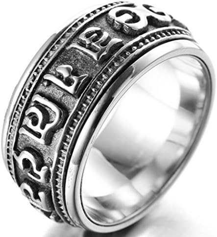DDOLAA 10mm Stainles Steel Tibetan Buddha Six True Syllable Mantra "Om Mani Padme Hum" Spins Ring For Men's Rings Jewelry