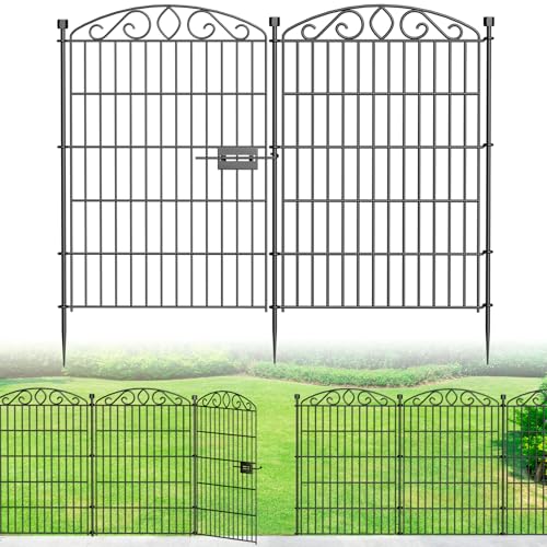10 Paneele mit Tür Dekorative Gartenzaun, 100 cm (H) x 5,2 m (L) Hundezaun