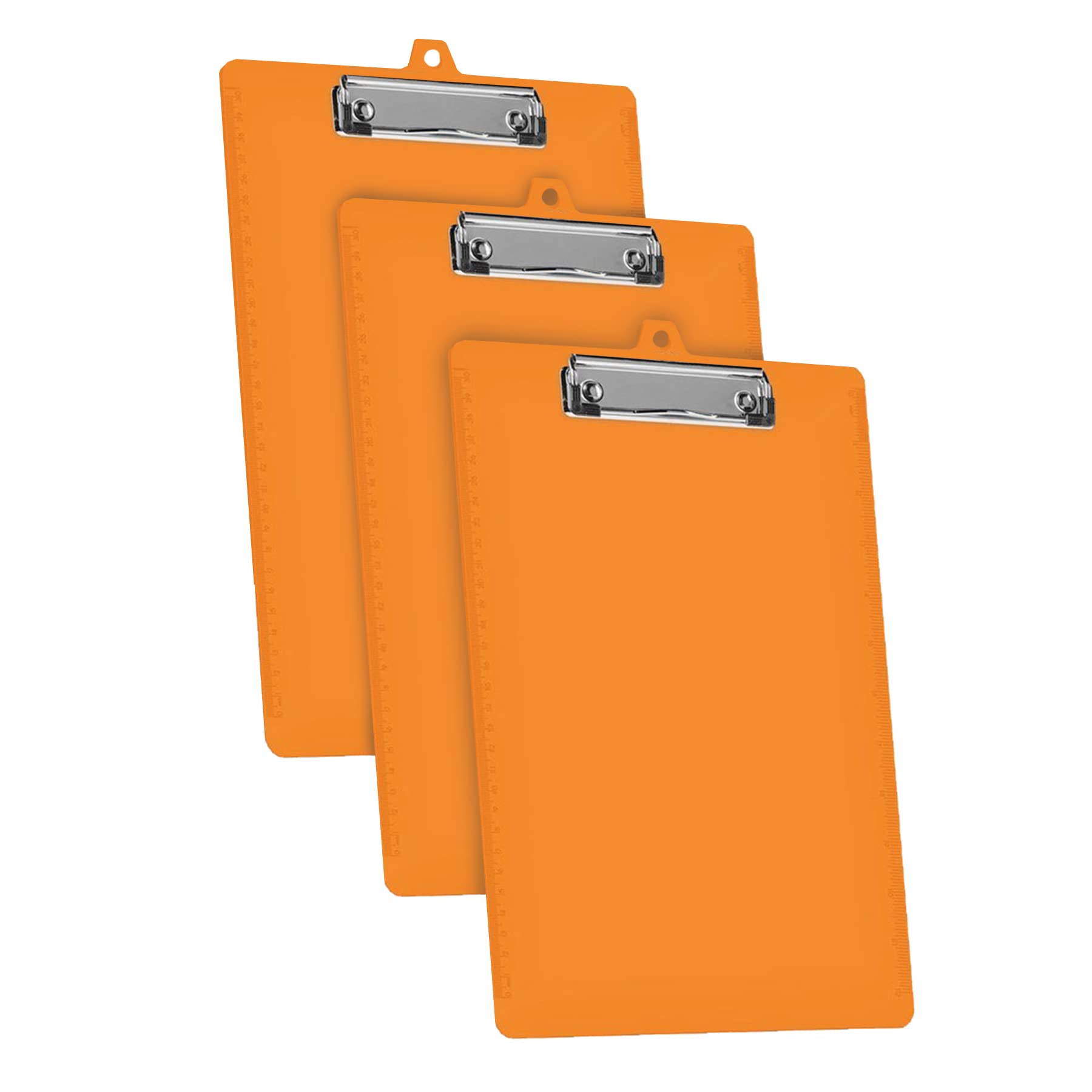 Acrimet 3 Pack Clipboard Letter Size A4 (34 cm x 24 cm) Low Profile Clip & Side Rulers, Durable Plastic for Office, School, Home Use - Orange Color