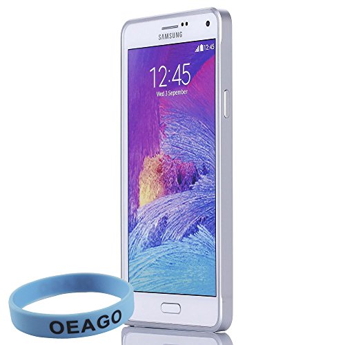 Samsung Galaxy Note 4 Bumper Case Aluminum Bumper Case Cover for Samsung Galaxy Note 4 with 1 Screen Protector + 1 Stylus Pen + 1 Sports wrist band + 1 OEAGO Cleaning Cloth (Samsung Galaxy Note 4, Silver)