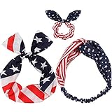 JIPIE 3-Pack of the Stars and Stripes Retro Wire Headbands Stylish Chiffon Bowknot Twist Bunny Ears Head Wrap Bandeau Hair Ribbon Star-Spangled Banner American Flag Hairbands for Women and Girls