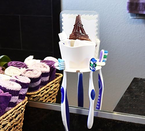 Toothbrush Holder &amp; Toothpaste Holder - Luxe Premium Wall Toothbrush Holder With PARIS Card- Durable &amp; Waterproof- Reusable Cap- Easy Installation- Attaches To A Wide Variety Of Surfaces
