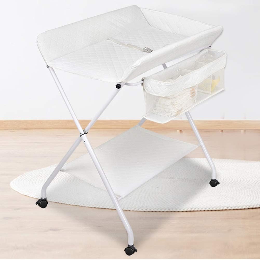 WZHIJUN Baby Changing Table Adjustable Foldable With Casters 3 Colors (Color : White)