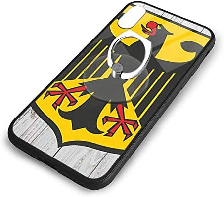 Phone Case for iPhone X/XS Case, Tempered Glass Back+Soft Silicone TPU Shock Protective Case 1061 Degree Rotating Ring Kickstand Phone Cover Compatible with iPhone X/XS-Cool German Eagle Crest Emblem