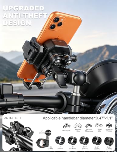 koolehaoda Motorcycle Mobile Phone Holder with Vibration Damper [Double Anti-Vibration] 360° Rotating Mount for Motorcycle, Bike, ATV, UTV and Scooter Compatible with 5.4-7.2 Inch Smartphones