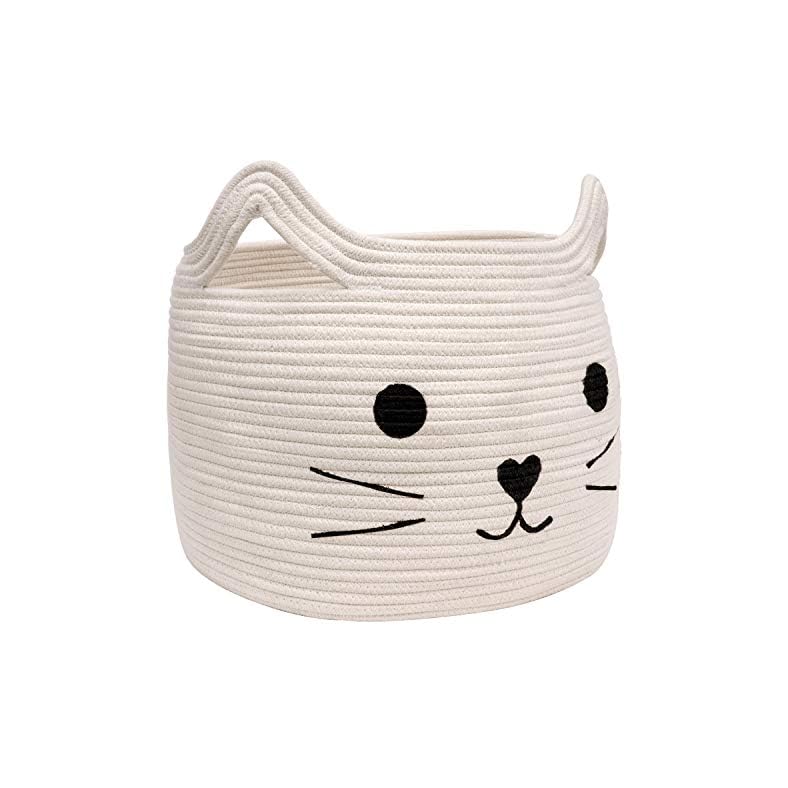 HiChen Large Woven Cotton Rope Storage Basket, Laundry Basket Organizer for Towels, Blanket, Toys, Clothes, Gifts | Pet…
