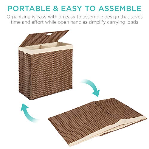 Best Choice Products Wicker Double Laundry Hamper, Rustic Divided Storage Basket w/Easy Assembly