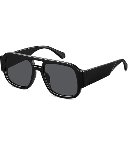 Square Aviator Sunglasses Retro Chunky Double Bridge Flat Top Y2K Shades UV400 Amazon.com: FEISEDY Vintage Square 70s Flat Aviator  main image 4