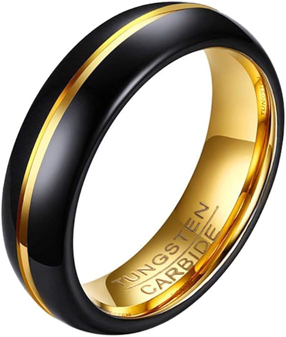 Purmy Unisex Anelli Tungsteno Banda Di Fidanzamento Nero Oro 6MM 