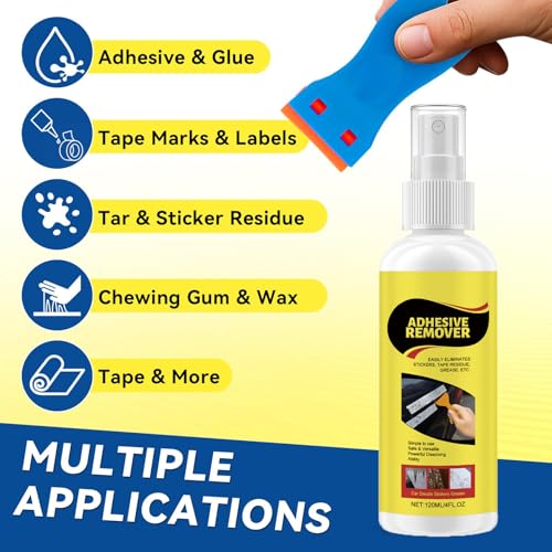 LBOYLOVE® Sticky Stuff Remover Spray, Sticker and Adhesive Remover Kit with Plastic Scraper and Cloth, for Tape, Sticker Residue, Tar, Grease, Chewing Gum, Wax, Wet Paint, Crayon, Floor and More