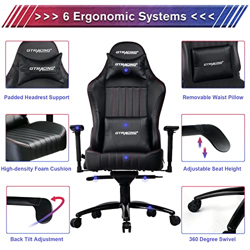 GTRACING Gaming Chair, Big and Tall Computer Chair, Ergonomic High Back Adjustable Gaming Chair with 4D Armrests,Head Pillow, and Lumbar Support, Black