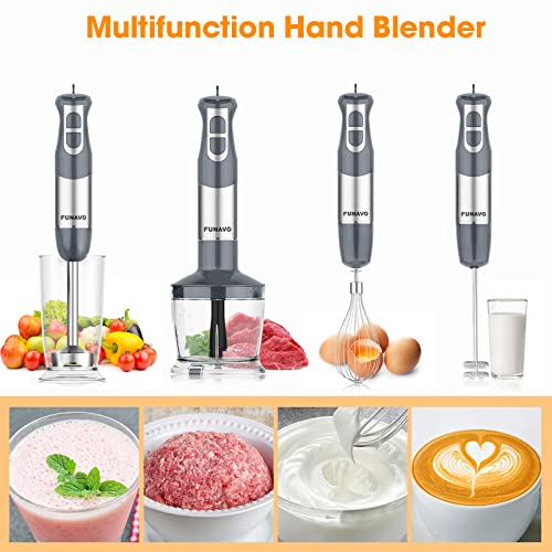 Immersion Hand Blender, FUNAVO 800W 5in1 MultiFunction 12 Speed 304