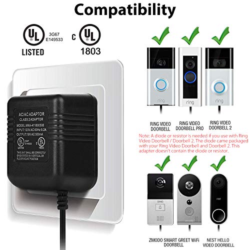 Sunjoyco Power Supply Adapter for Ring Video Doorbell, Ring Doorbell 2, Ring Doorbell Pro, Nest Hello Doorbell Charging Adapter Transformer with 20FT Long Cable US Plug -[UL Certification] - Thumbnail 2