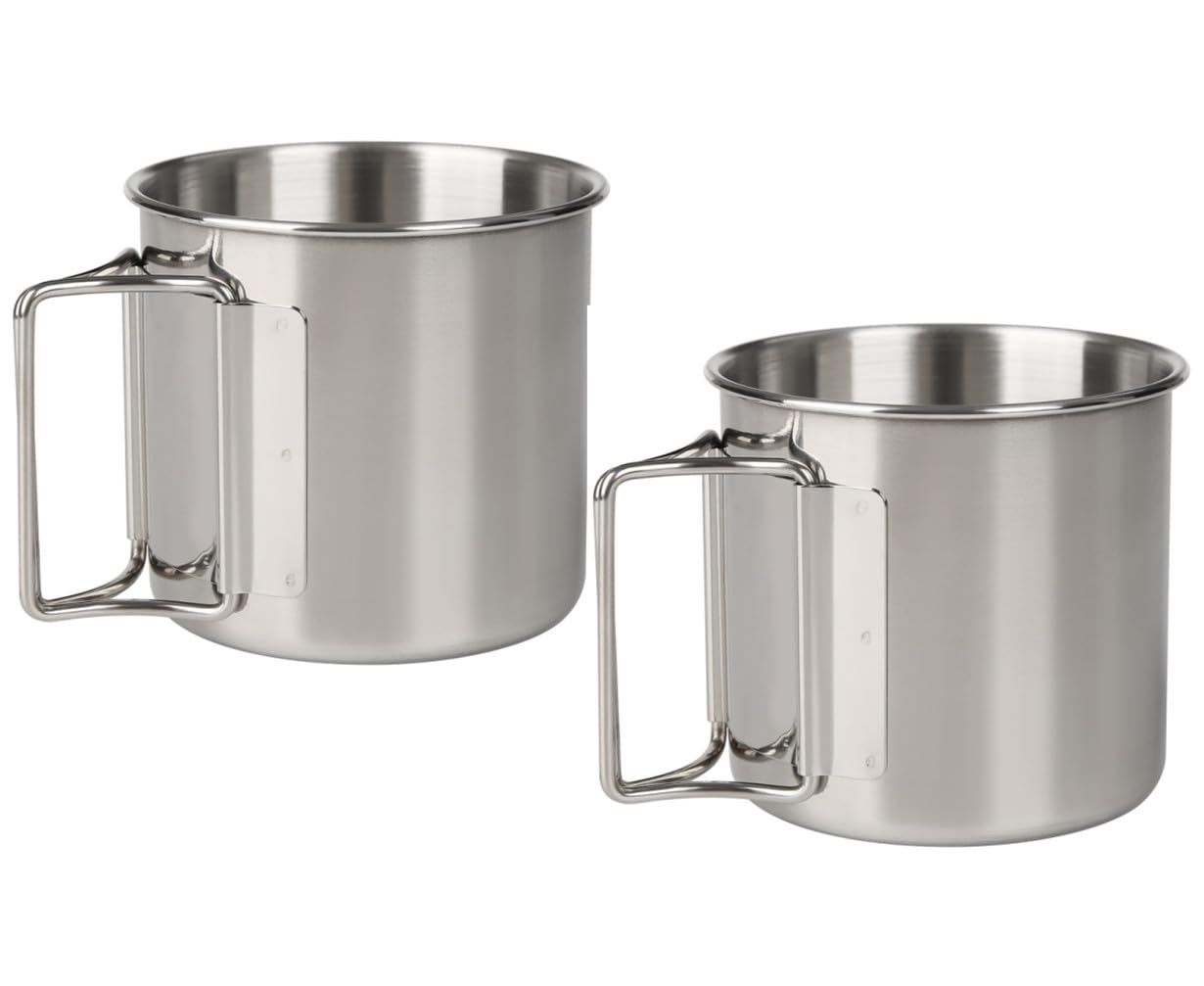 Photo 1 of Wsaikis Camping Cups with Folding Handles, Camping Mugs Set of 2, Camping Coffee Mugs, Stainless Steel Camping Mugs,Portable 12oz Camping Cup for Outdoor Picnic Hiking Backpacking (Silver)
