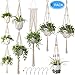 MENOLY 6 Pack Macrame, Hanging Plant Holders with Handmade Rope, Plant Hanger Stand with 6 PCS Hooks for Indoor Outdoor Different Tiers Boho Home Decor