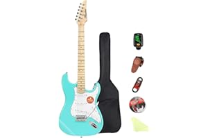 Bullstar Electric Guitar Beginner Kits, 6 Strings 39 Inch Solid Body Guitarra Electricar Set for Adults With Gig Bag, Strap, Tremolo Arm, Cable & Picks MS100 (Green1)
