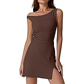QINSEN Womens One Shoulder Sleeveless Tennis Dress Built in Shorts Golf Athletic Dress with Pockets