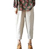 LaovanIn Women's Linen Cropped Pants Tapered Ankle Capris Trousers Elastic Waist