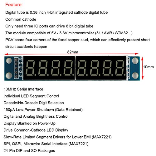 MakerFocus 4pcs 8-Digit 7 Segment Module MAX7219 8 Bit Digital Segment Tube LED Display Module Supports Cascade Eight Bit Serial 3 IO Ports for Arduino MCU/51/AVR/STM32