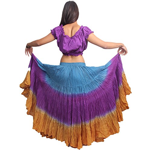 Womens Tie Dye Belly Dance Tribal Skirt 25 Yards Waist Cotton