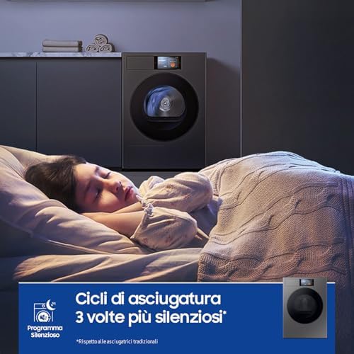 Asciugatrice Bespoke AI DV90F09F4S/U3, 9 kg, Pompa di Calore, Wifi, Controllo Vocale, Display AI Home, AI Dry, Carica Frontale, 60L x 85H x 60P cm