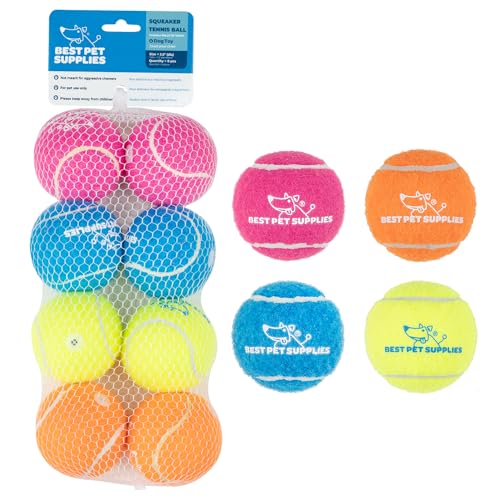 Best Pet Supplies Squeaky Tennis Toys for Dogs, 8-Pack, Heavy-Duty Interactive Pet Toys for Throwing and Fetching, Supports Exercise and Natural Behavior Training, Durable - Medium