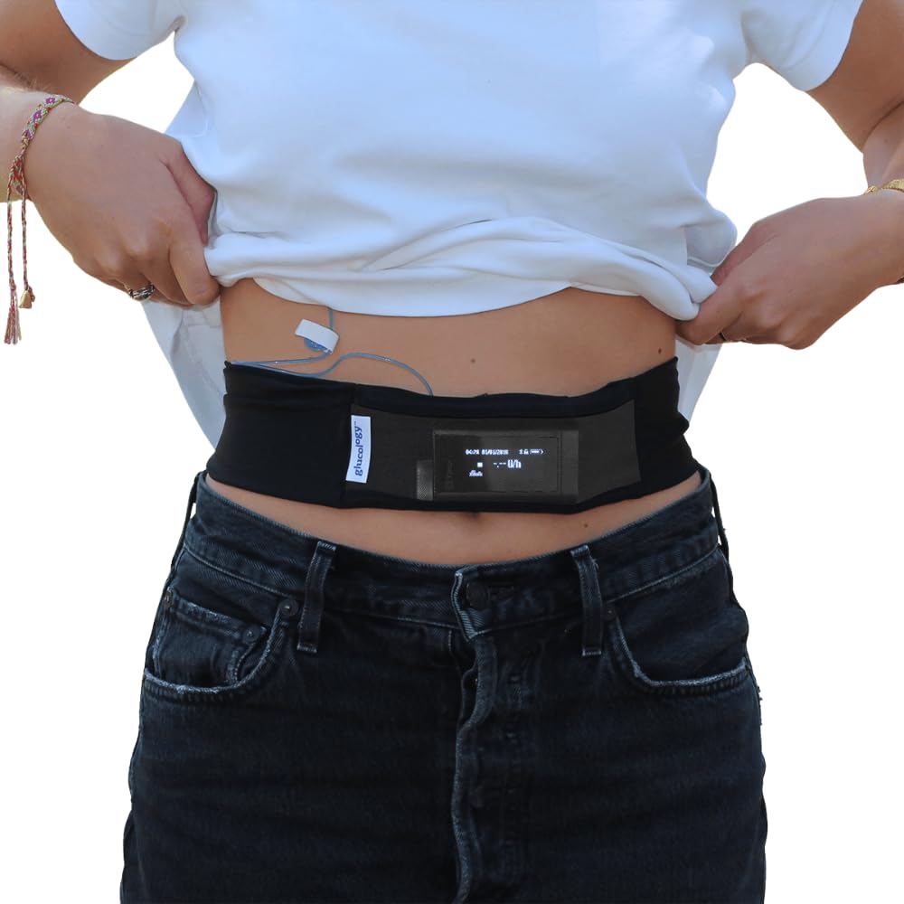 Glucology Insulin Pump Belt | Fanny Pack for Running or Travel - Diabetic Supplies and Accessories for Men and Women - Slim, Discreet Design (M - 65cm to 95cm, Black)