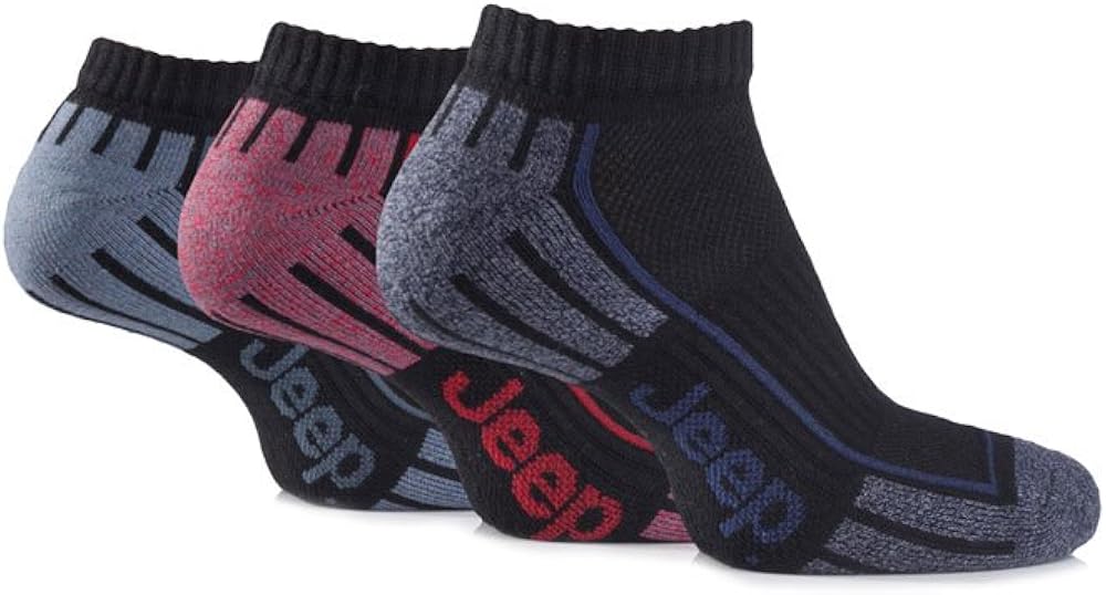 Jeep Mens 3 Pair Cushioned Cotton Trainer Socks 611 Mens Black Amazon