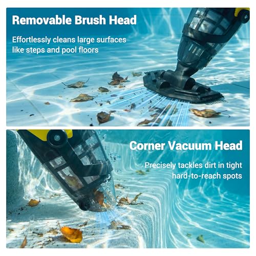Hushlight Cordless Pool Vacuum Cleaner, Handheld Rechargeable Above Ground Pool Vacuum Cleaner, 20 gallons/min Powerful Suction for Debris Cleaning（Light Yellow）