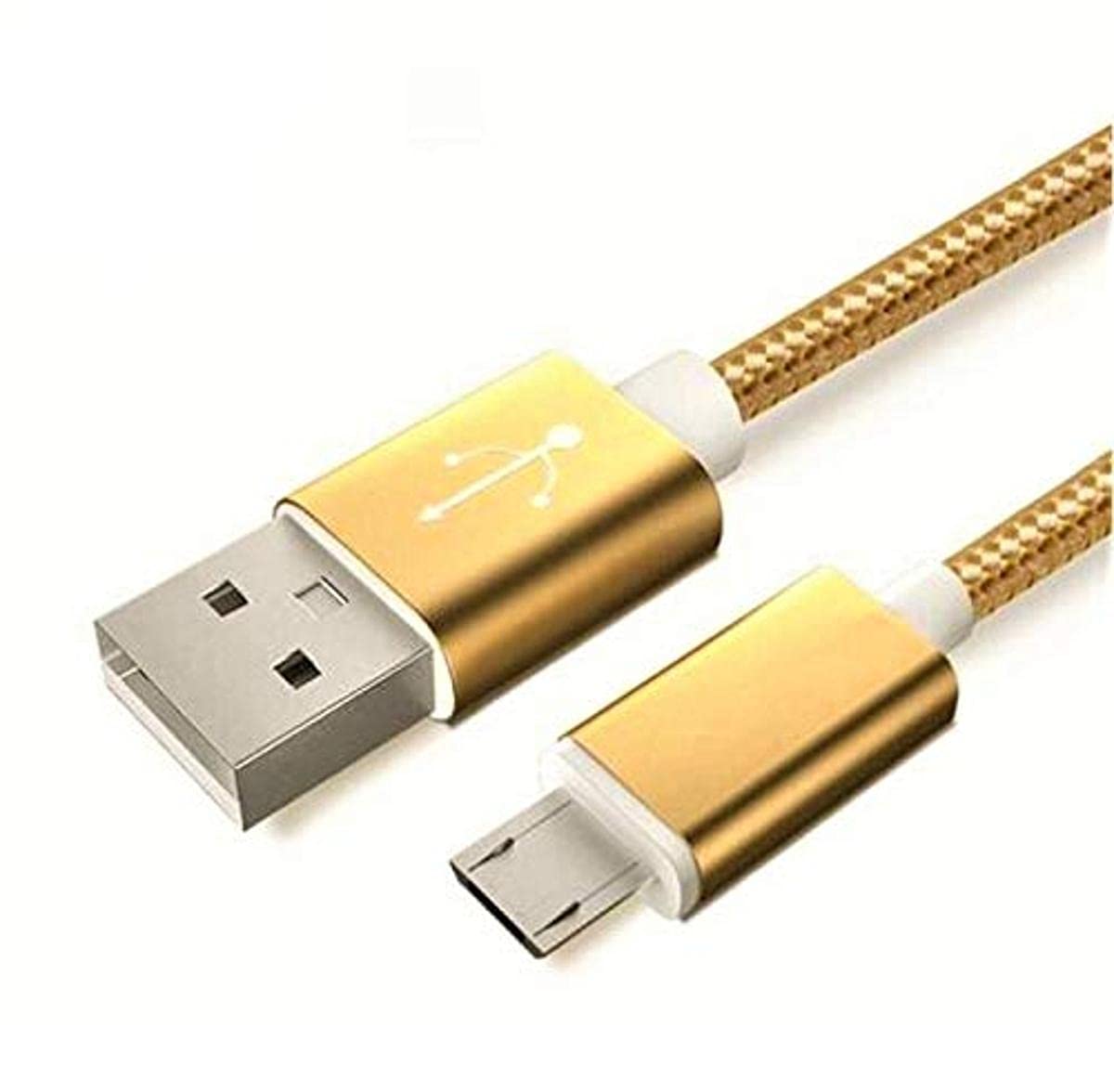 Pack of 3 Micro USB Nylon Metal Cables for Samsung Galaxy J6+ Android Smartphone Charger Connector (Gold)