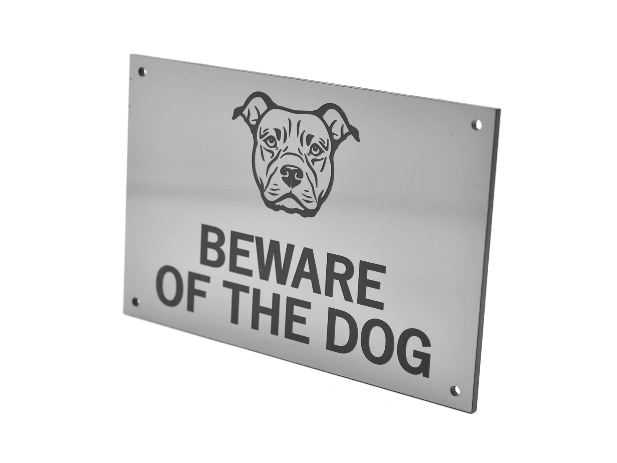 Beware of the Dogs Sign - Easy to See Warning, Indoor/Outdoor Notice, Deterrent Sign (Small Dog, Silver Staffordshire Bull Terrier)